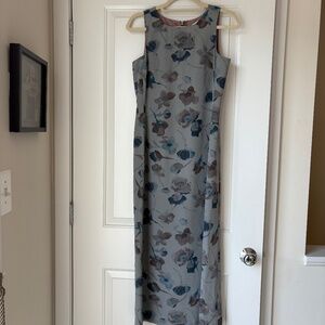 Casual Corner Womens Floral Summer Dress Sleeveless Lined 100% Silk Gray Size 4